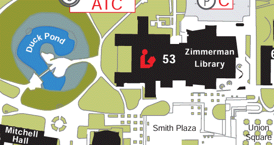 Campus Map showing Zimmerman Library